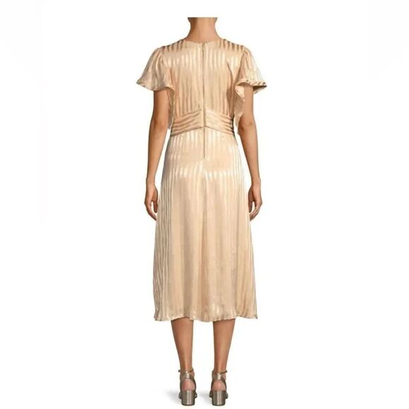 NWT womens AZULU golden stripes lesedi midi v neck ring ruffle dress size 2 - Picture 2 of 14